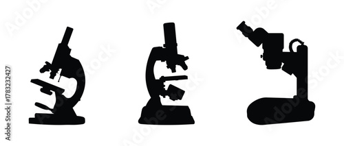 Set of Microscope Silhouettes for Anatomy and Physiology Studies. Medical Vector Icons
