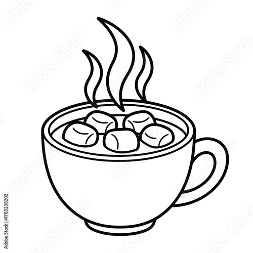 Vector illustration of hot chocolate with marshmallows steam emanating from a mug eps scalable vector