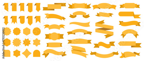 Yellow Ribbons Set, Labels, Tags, Banners, Badges