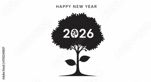 New Year 2026 growth symbolized by a flourishing tree with the year displayed within its canopy.