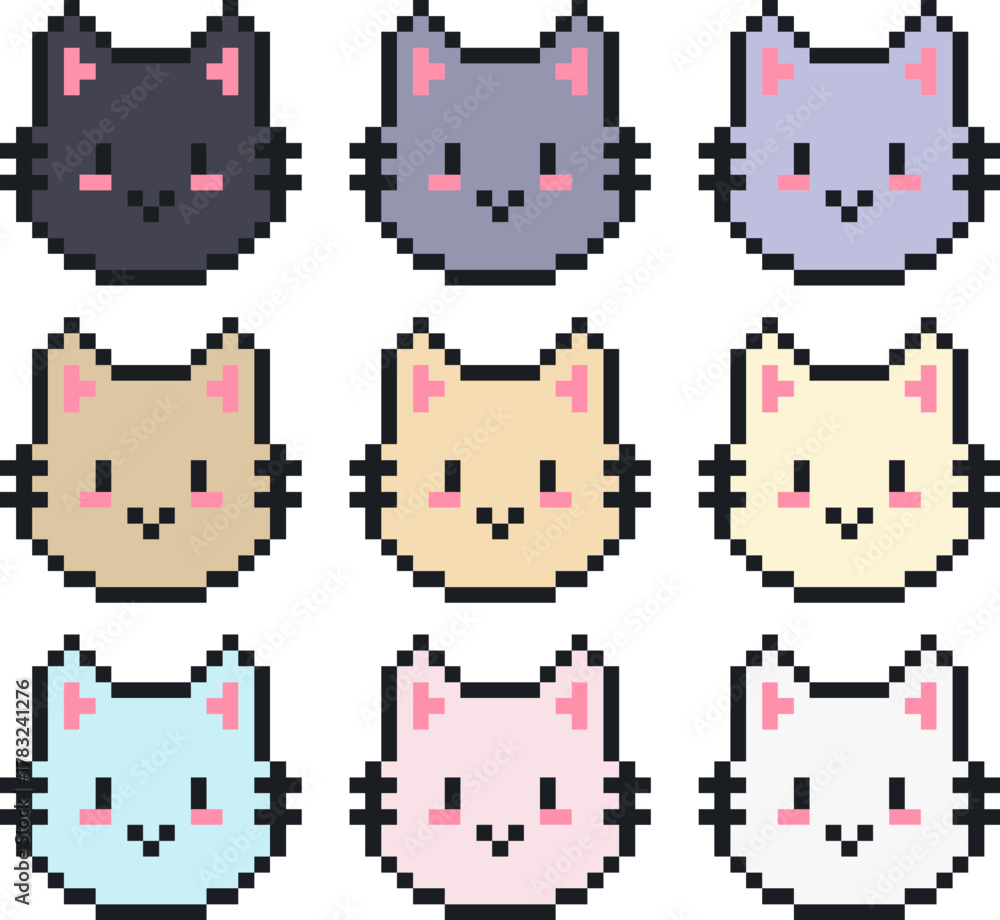 Fototapeta premium pixel illustration of cat icon set