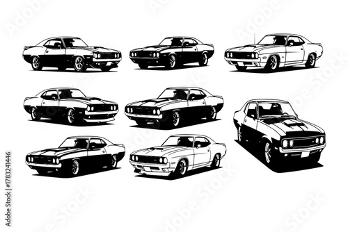 set of American muscle car vector isolated on white
