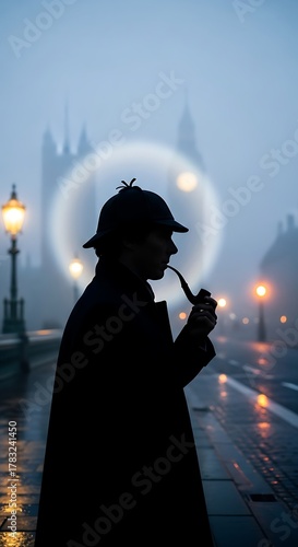 London Detective Silhouette at Night.