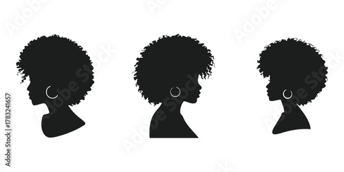 vector silhouette of women with afro hairstyle and earrings