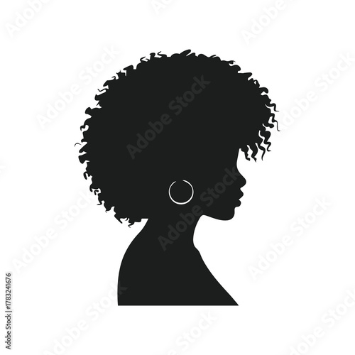 vector silhouette of woman with afro and hoop earring