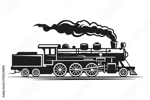 vector illustration of vintage steam locomotive in black