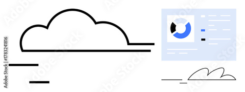 Cloud outline paired with graphical data dashboard and visual elements. Ideal for cloud technology, data analysis, internet, storage, minimalism, business solution, simple flat metaphor