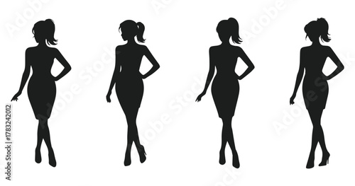 vector silhouette of elegant women posing in dress