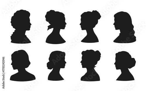 vector set of female profile silhouette portraits