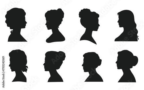 vector set of female profile silhouette portraits