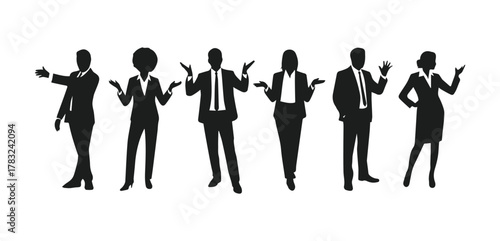 vector silhouette of business people with confused gestures