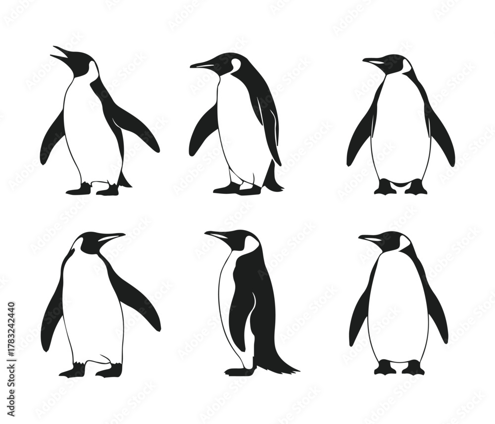 Naklejka premium vector set of penguin silhouettes in standing positions