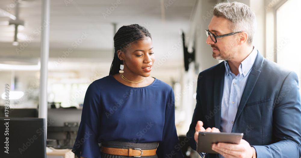 © FantiFlash/peopleimages.com - Review, guidance and businesspeople in office with tablet, discussion or evaluation of client proposal. Digital, assistance or manager in agency with tech, advice or planning for feedback report. © FantiFlash/peopleimages.com - Review, guidance and businesspeople in office with tablet, discussion or evaluation of client proposal. Digital, assistance or manager in agency with tech, advice or planning for feedback report.