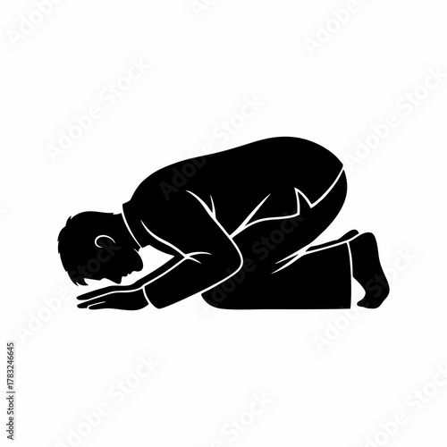 vector silhouette of a man prostrating isolated with white background