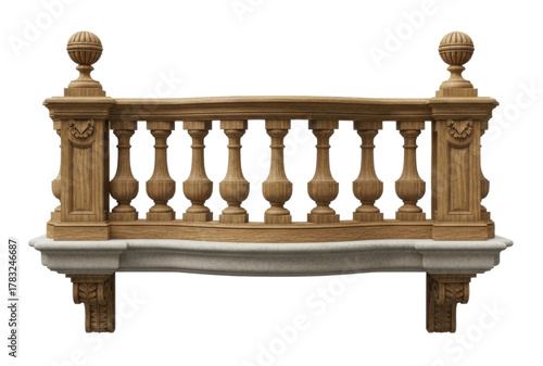 Ornate wooden balustrade with decorative finials transparent background cutout png