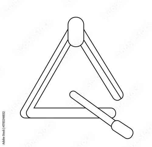 Cute cartoon hand drawn vector Triangle and stick musical instrument outline.