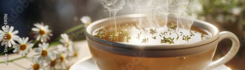 A photorealistic closeup of a steaming plate of spaghetti with a rich tomato sauce and fresh basil leaves, 3DCG , stock photographic style