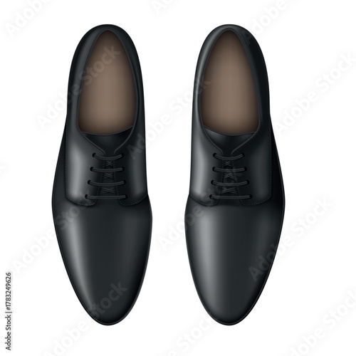 Classic black men s shoes shown from the top view highlighting sleek design and polished finish