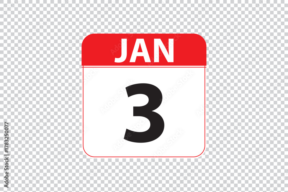 Fototapeta premium January 3 dates calendar icon. simple and modern calendar icon on white background.