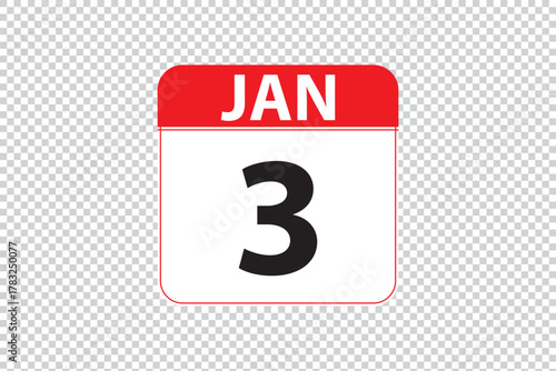January 3 dates calendar icon.  simple and modern calendar icon on white background.