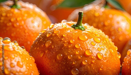 close up of fresh orange fruits with water drops