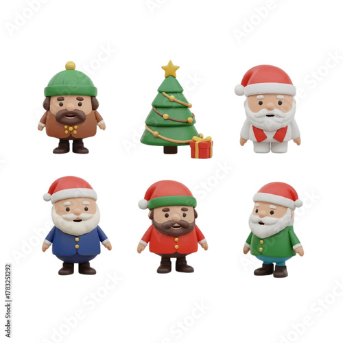 Cute 3D Christmas Characters Set — Santa Claus, Reindeer, Snowman, Elves, and Gingerbread Figures
