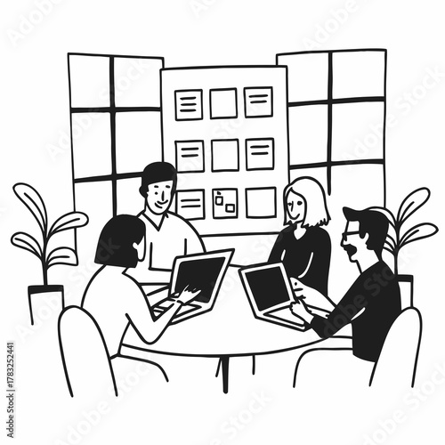 diverse team of professionals engaged in a website graphic design board meeting, sharing opinions on UX and UI design elements. Asian man, African American people, black, afro, caucasian female