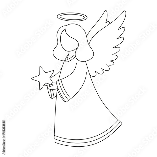 Celestial Envoy: An angelic figure with feathered wings and a radiant halo gently cradles a twinkling star, symbolizing guidance, hope, and divine grace.