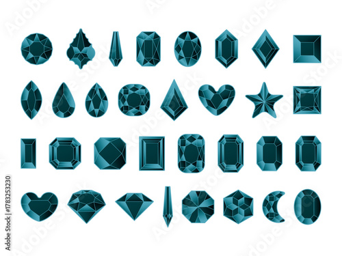 カットガラスP、16青緑