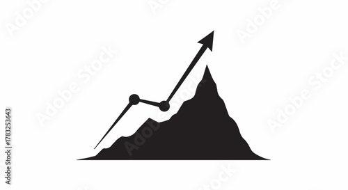 Graph climbing a mountain peak, symbolizing growth and success.