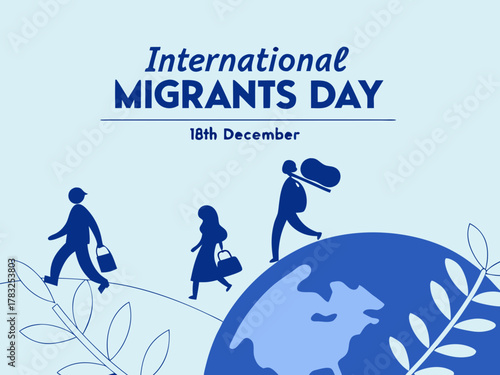 International Migrants Day Illustration with People Walking on Earth and Plant Branches for Day