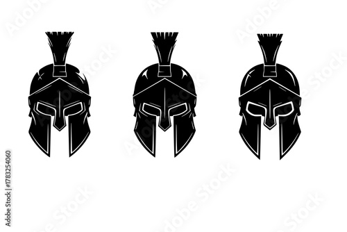 vector set of Black spartan helmet on a white background.
