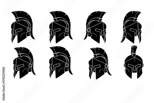vector set of Black spartan helmet on a white background.
