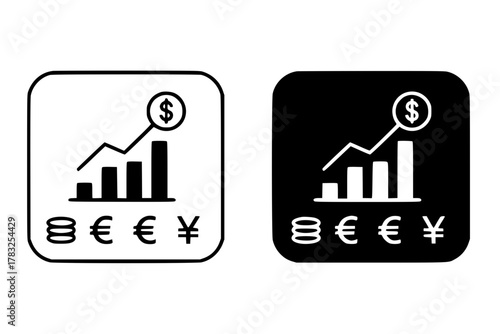Financial Growth and Currency Exchange Icon Set: Investment, Stock Market, and Profit Vector