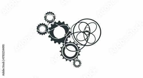 Interlocking gears and abstract shapes symbolize complex systems and intricate connections