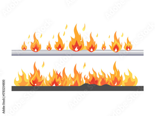Translucent fire flames and sparks with horizontal repetition on transparent background. For used on dark illustrations. Transparency only in vector format