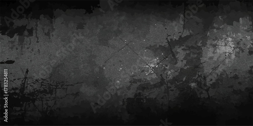 Tableau sur toile Dark, old, and dirty grunge wall texture background with a rough, black, and age