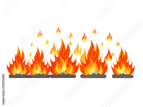 Translucent fire flames and sparks with horizontal repetition on transparent background. For used on dark illustrations. Transparency only in vector format