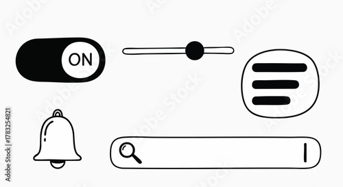 Modern user interface elements for web and app design vector illustration flat design toggle slider menu bell search icons