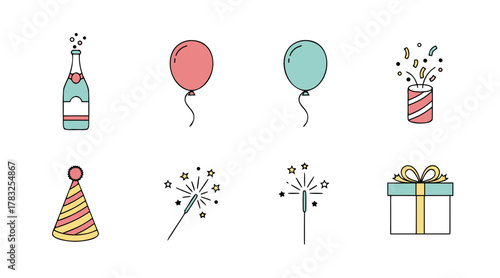 “New Year Celebration Essentials Icons”