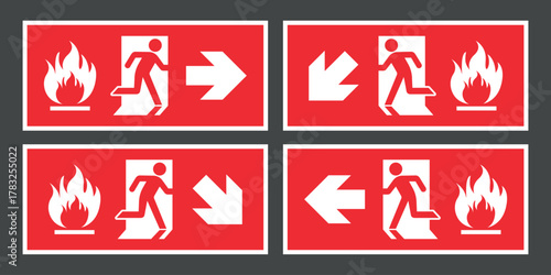fire exit sign set, emergency exit door label