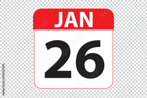 January 26 dates calendar icon.  simple and modern calendar icon on white background.
