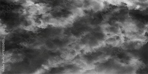 Dramatic black and white clouds form a dark cloudscape, showing stormy weather and the air's powerful nature