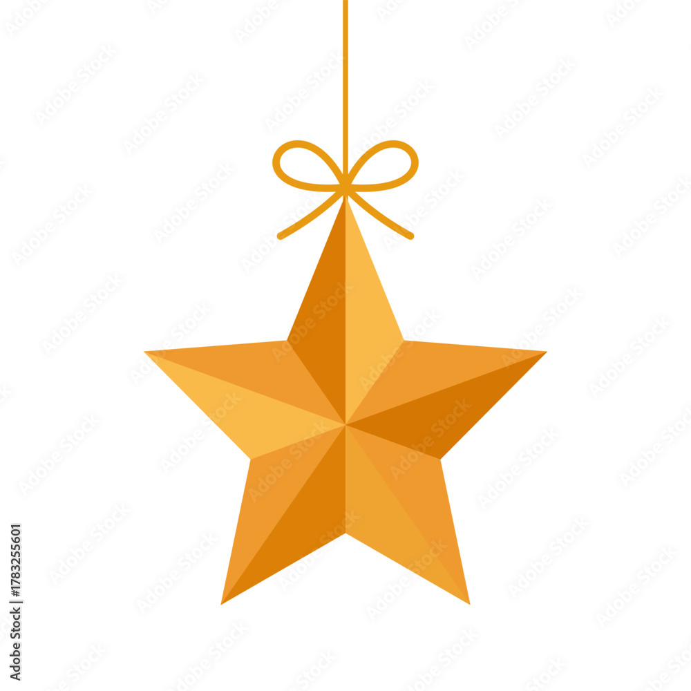 Obraz premium flat vector illustration of a hanging golden star Christmas ornament