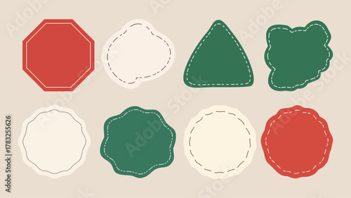 collection of Christmas-themed labels and gift tags in various shapes.