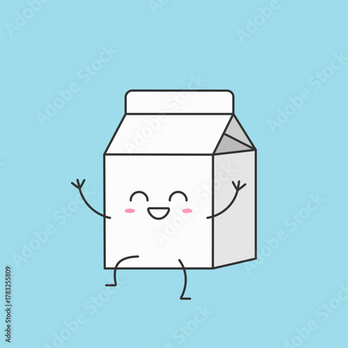 Beverage carton, carton for drinks, cute cartoon character greeting smile face kawaii joy happy emotions icon vector illustration.