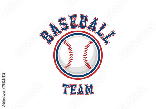 Classic baseball team sports logo emblem with red and blue circular design. Vector illustration icon for a league or championship tournament