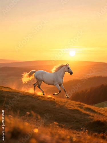 Horse running down hill
