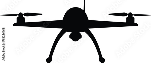 Illustrator black drone or quadcopter aerial vehicle Silhouette vector
