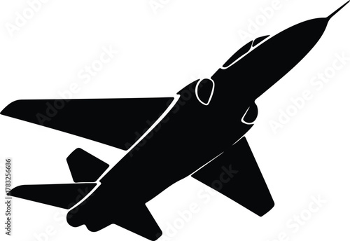 Illustrator Fighter jet flying forward upward perspective Silhouette vector